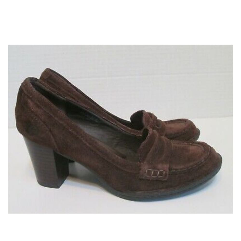 Born Brown Suede Loafers Shoes With Block Heel